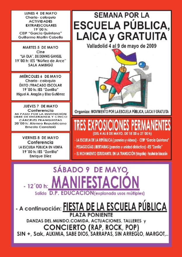Semana de Escuela Pública, laica y gratuita  en Valladolid: manifiesto